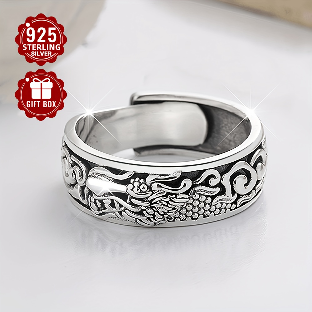 Dragon Pattern Sterling Silver Ring 6.6g